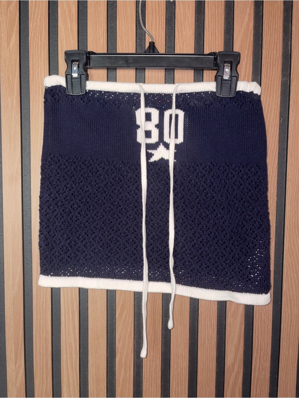 Edikted Navy Tube Top with White Trim and Drawstring
